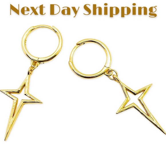 14k Plated 925Sterling Silver Cross Unisex Earring - Picture 1 of 10
